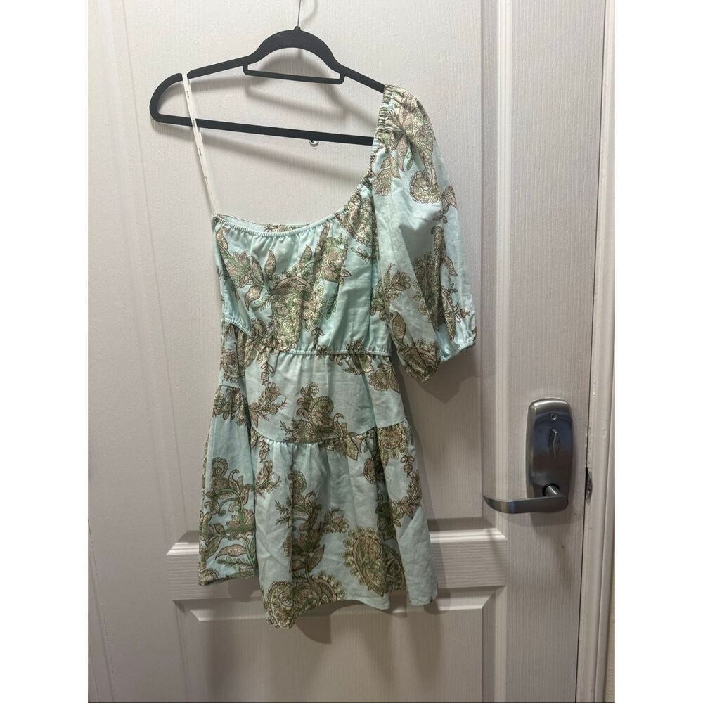 Kivari Zoe Paisley Linen One-Shoulder Minidress -Spring Vacation size 4 NWT - Picture 5 of 7